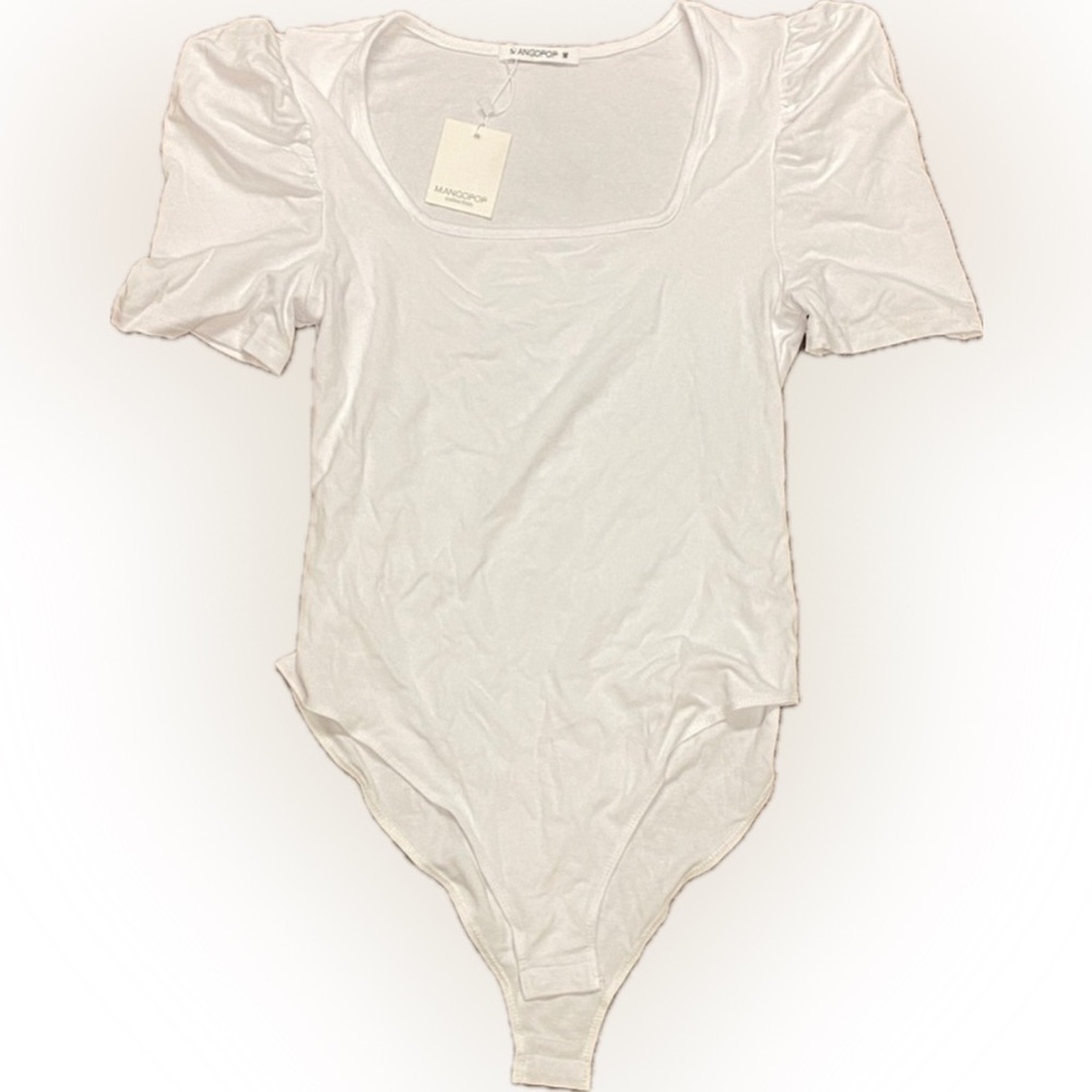 NWT White Puff Sleeve Square Neck Bodysuit